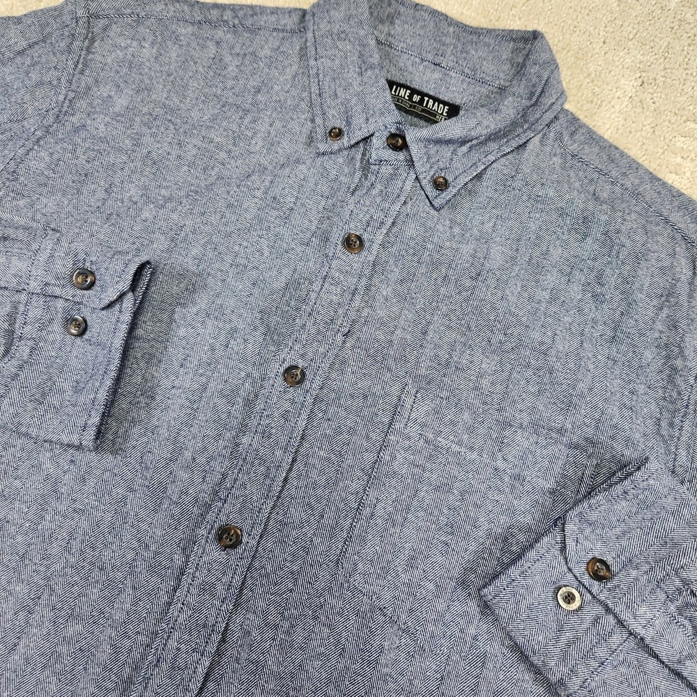 Line Of Trade Chambray Shirt Men Medium Herringbone Twill Work Pocket Blue